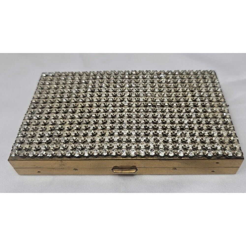 Vintage Elegant Rhinestone Powder Compact Lipstick Makeup Cig/Money Mirror Case